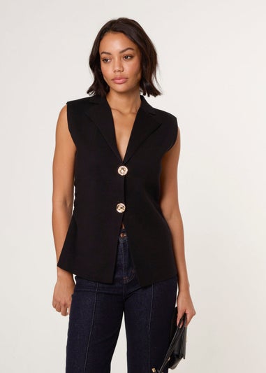 Blue Vanilla Black Gold Button Front Tailored Vest