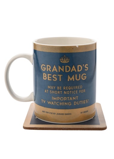 Civil Defence Grandad's Best Blue Mug and Coaster Set