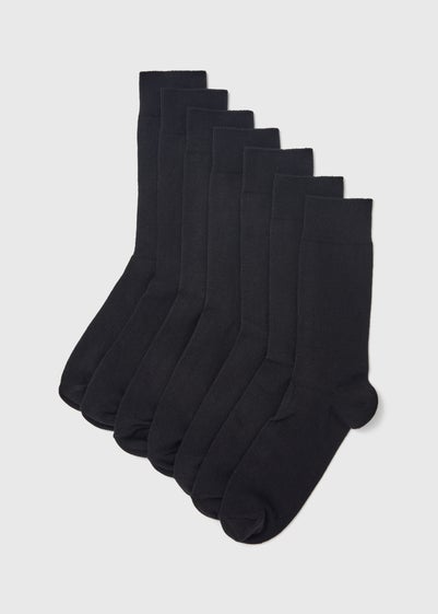 7 Pack Black Cotton Rich Socks - Size 12-14