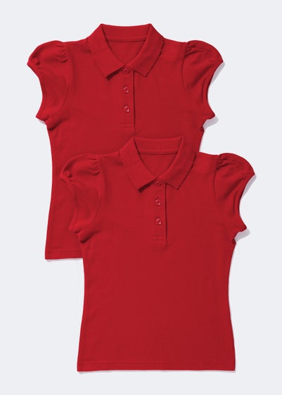 Girls 2 Pack Red Scallop Collar School Polo Shirts (3-13yrs) - Age 11 Years