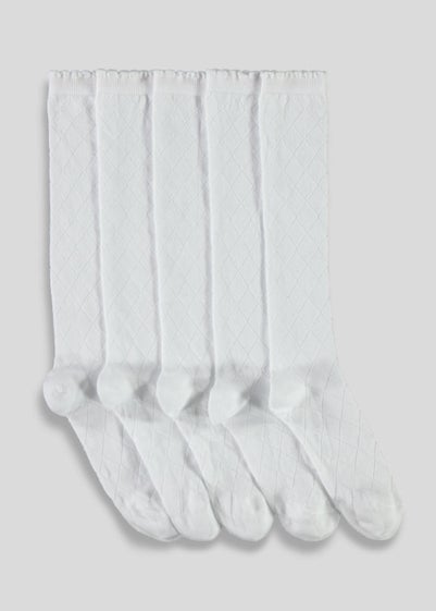 Girls 5 Pack White Diamond Knee High Socks (Younger 6-Older 5.5) - Sizes 4-5.5