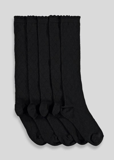 Girls 5 Pack Black Diamond Knee High Socks (Younger 6-Older 5.5) - Sizes 6 - 8.5