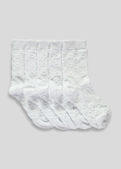 Girls 5 Pack Heart Socks (Younger Kids 6-Older Kids 5.5) - Sizes 12.5-3.5