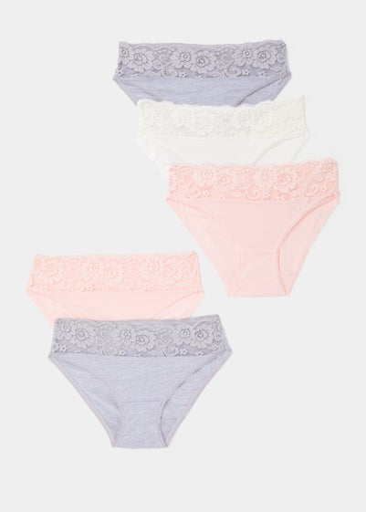 5 Pack Lace Trim High Leg Knickers - Size 8