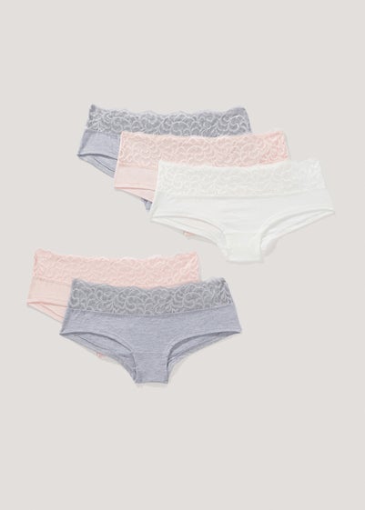 5 Pack Lace Trim Short Knickers - Size 8