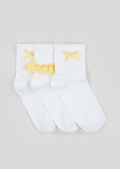 Girls 3 Pack Yellow Gingham School Socks (Younger 6-Older 5.5) - Sizes 4-5.5