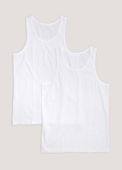 2 Pack White Cotton Vests - Small