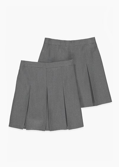 Girls 2 Pack Grey Generous Fit Box Pleat School Skirts (6-16yrs) - Age 6 Years