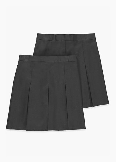 Girls 2 Pack Black Generous Fit Box Pleat School Skirt (6-16yrs)