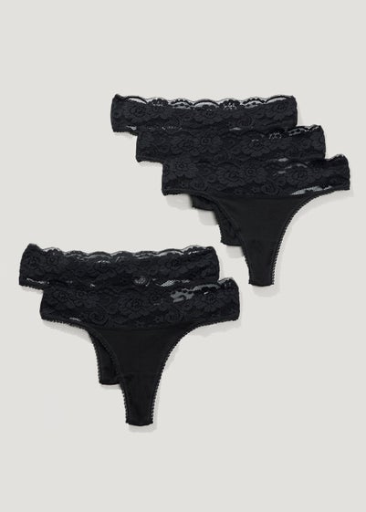 5 Pack Lace Trim Thongs - Size 6