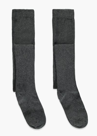 Girls 2 Pack Grey Ribbed Tights (4-13yrs) - Age 4 - 5 Years