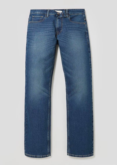 Mid Wash Stretch Straight Fit Jeans - 30 Waist Regular