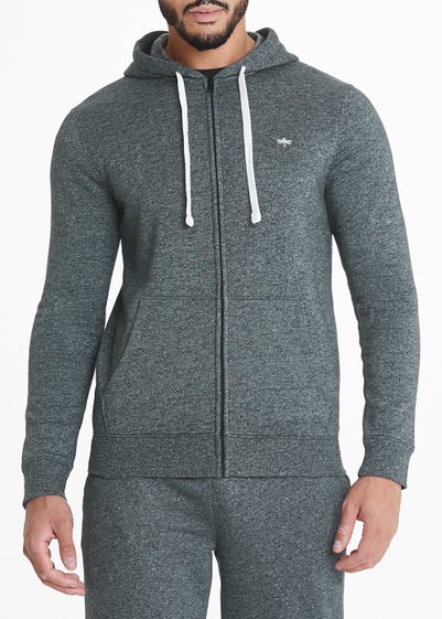 Grey Embroidered Zip Up Hoodie - Small