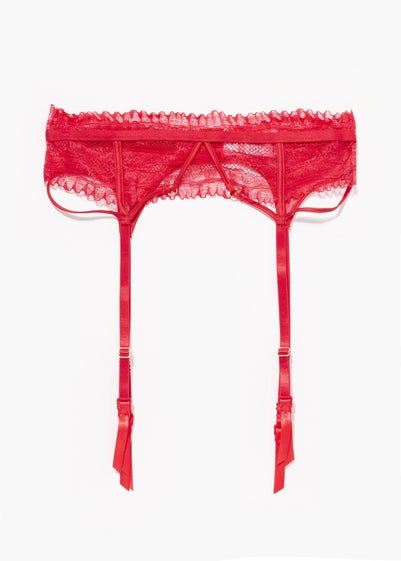 Red Lace Suspender Belt - Size 8