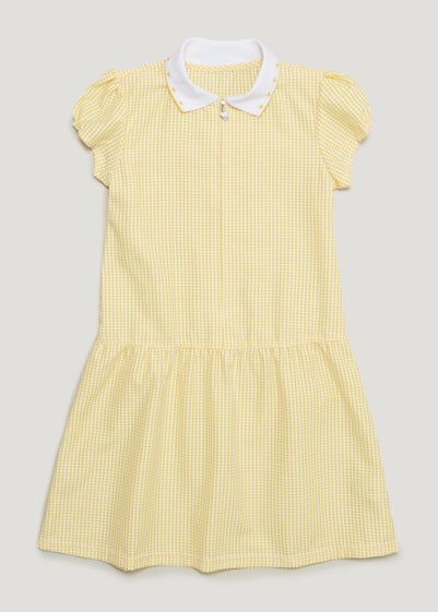 Girls Yellow Knitted Collar Gingham School Dress (3-14yrs) - Age 4 Years