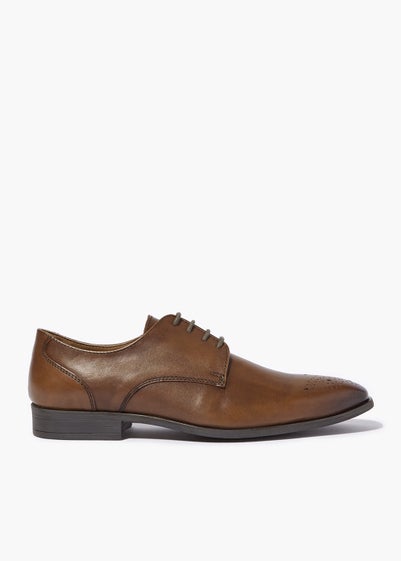 Brown Punch Detail Derby Shoes - Size 6