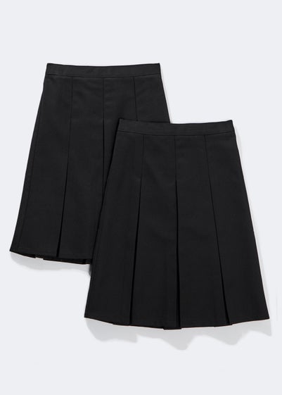 Girls 2 Pack Black Long Length Box Pleat School Skirts (6-16yrs ...