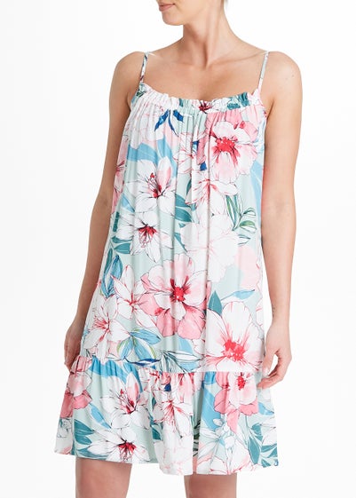 Blue Floral Strappy Nightie - Extra small