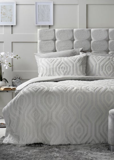 Grey Geometric Tufted Duvet Cover - Double