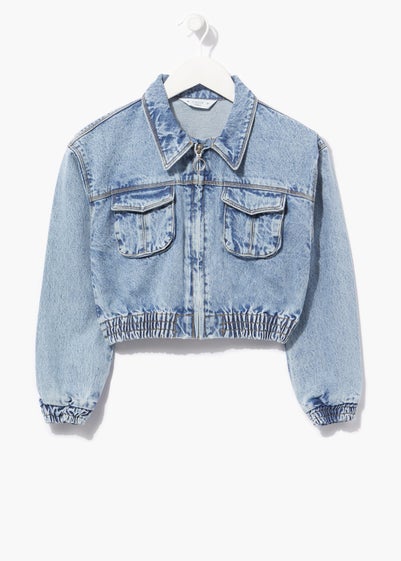 Girls Candy Couture Mid Wash Denim Bomber Jacket (9-16yrs) - Age 9 Years