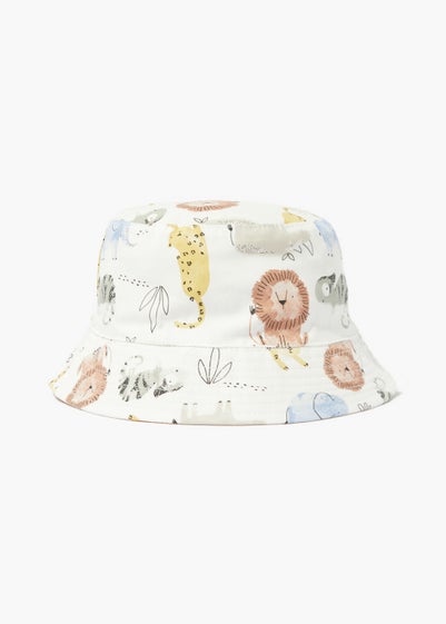 Unisex White Jungle Reversible Sun Hat (Newborn-24mths) - Age 6 - 12 Months