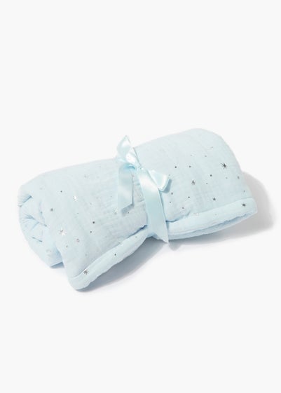 Blue Muslin Star Foil Baby Blanket (60cm x 80cm) - One Size