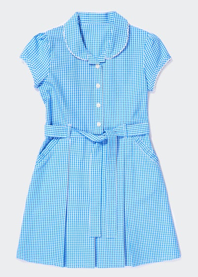 Girls Blue Gingham Belted School Dress (3-14yrs) - Age 3 Years
