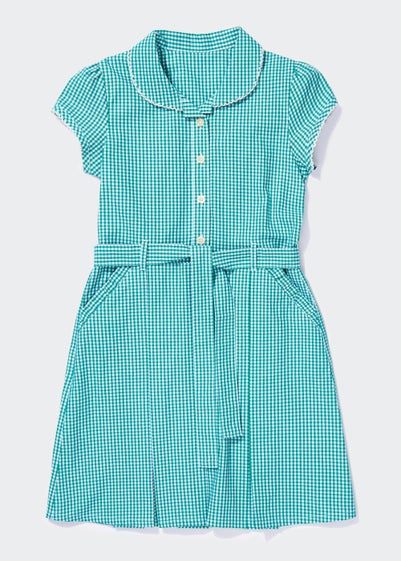 Girls Green Gingham Belted School Dress (3-14yrs) - Age 3 Years