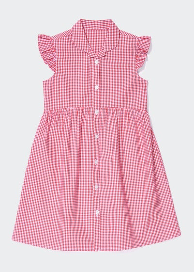 Girls Red Gingham Frill Sleeve School Dress (3-14yrs) - Age 10 Years
