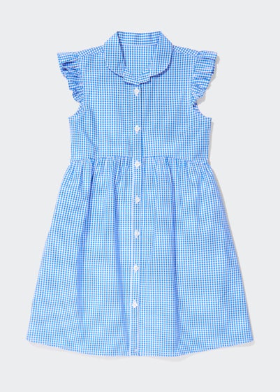 Girls Blue Gingham Frill Sleeve School Dress (3-14yrs) - Age 3 Years