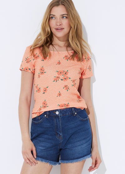 Coral Floral Jersey T-Shirt - Size 8