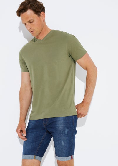 Khaki Essential V-Neck T-Shirt - Small