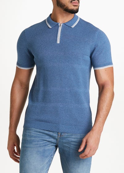 Blue Stripe Knit Polo Shirt - Small