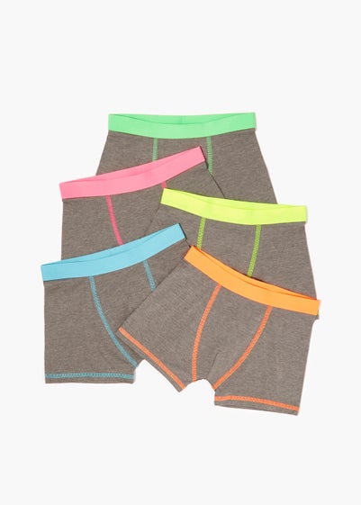 Boys 5 Pack Charcoal Neon Trunks (2-13yrs) - Age 6 - 7 Years