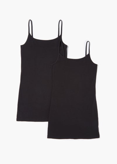 2 Pack Black Longline Cami Tops - Size 8