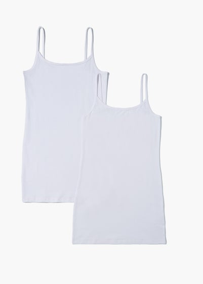 2 Pack White Longline Cami Tops - Size 8