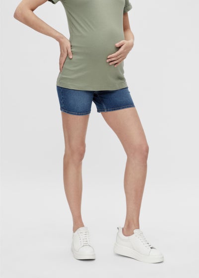 Mamalicious Maternity Blue Over Bump Denim Shorts