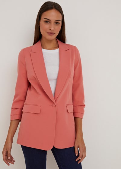Et Vous Coral Ruched Sleeve Blazer - Size 8