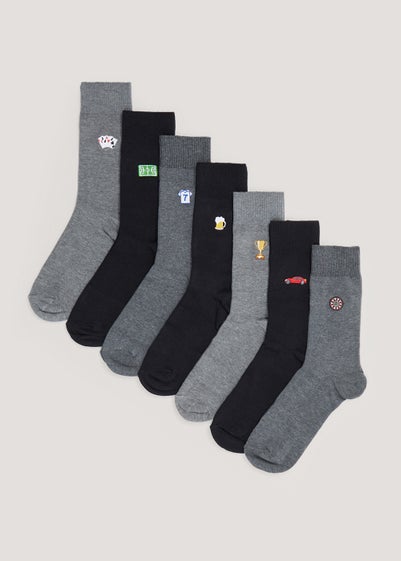 7 Pack Sports Embroidery Socks - Sizes 6 - 8.5