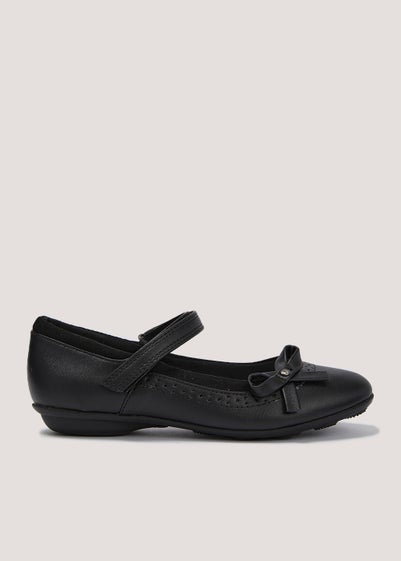 Girls Black Bow PU School Shoes (Younger 10-Older 5) - Size 10 Infants