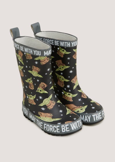 Kids Black Star Wars Mandalorian Wellies (Younger 6-Older 2)