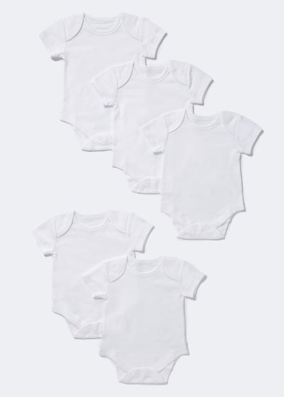 Baby 5 Pack White Bodysuits (Tiny Baby-23mths) - Tiny Baby