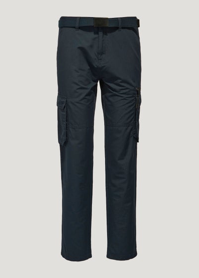 Navy Belted Straight Fit Utility Cargo Trousers - 32 Waist Regular