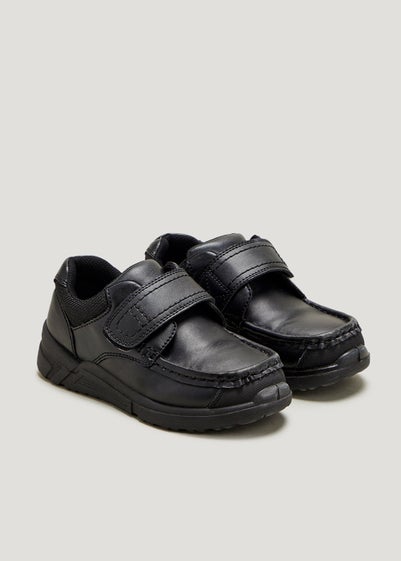 Boys Black Chunky Coated Leather School Trainers (Younger 7-Older 4) - Size 4