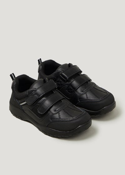 Boys Black Coated Leather School Trainers (Younger 10-Older 6) - Size 10 Infants