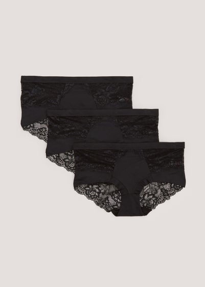 3 Pack Black Lace Midi Knickers - Size 8