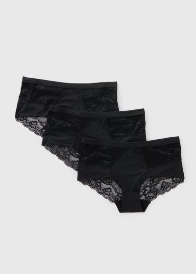 3 Pack Black Lace Midi Knickers