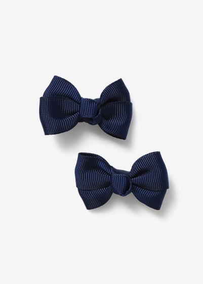 Girls 2 Pack Navy Bow Clips - One Size