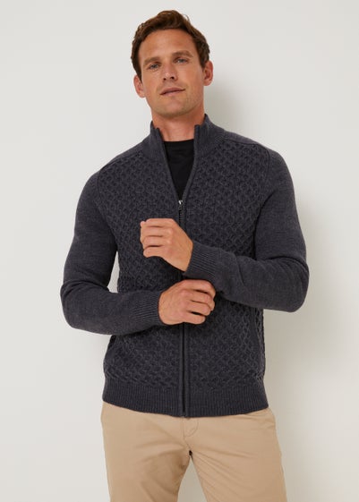 Navy Midweight Zip Up Cardigan