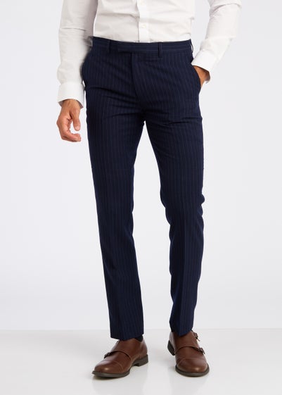 Broken Stitch Yeats Navy Pinstripe Slim Fit Suit Trousers - Matalan